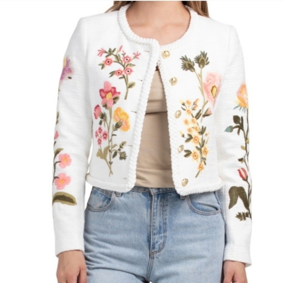 🔹️DEREK LAM 10 CROSBY 🔹️Penelope Floral Embroidered Crew Neck Jacket Size 0 - Picture 7 of 9